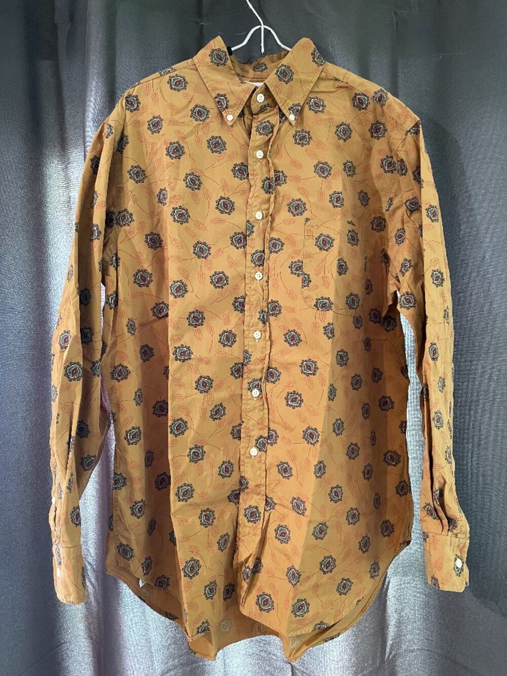Vintage Retro Paisley Print Oversized Boyfriend Button Down Shirt, EUC, Size L